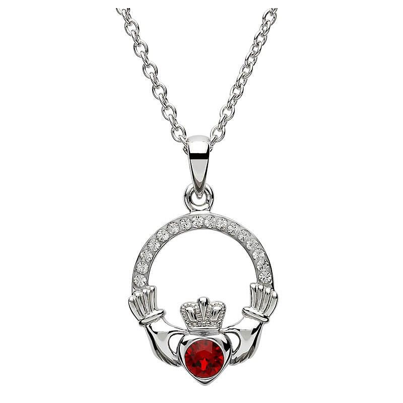 Sterling Silver January Claddagh Birthstone Necklace with SW Crystals