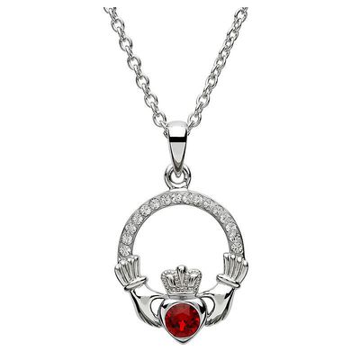 Sterling Silver January Claddagh Birthstone Necklace with SW Crystals