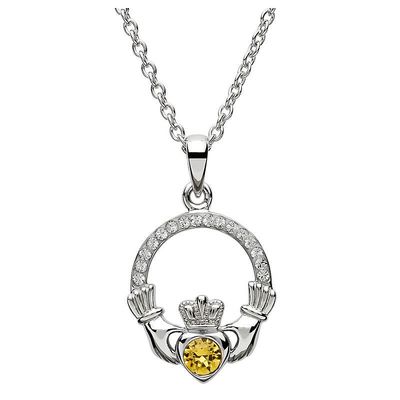 Sterling Silver November Claddagh Birthstone Necklace with Swarovski® Crystals