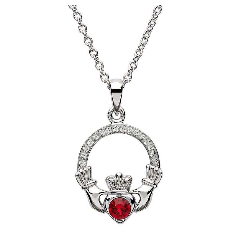 Sterling Silver July Claddagh Birthstone Necklace with Swarovski® Crystals