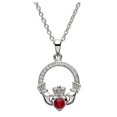Sterling Silver July Claddagh Birthstone Necklace with Swarovski® Crystals