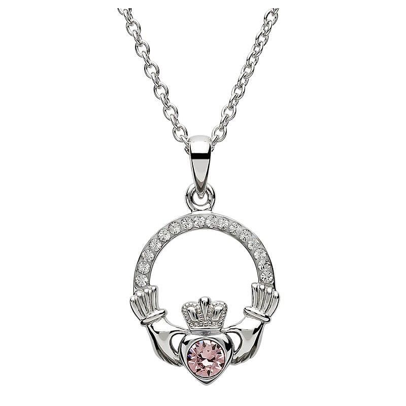 Sterling Silver June Claddagh Birthstone Necklace with Swarovski® Crystals