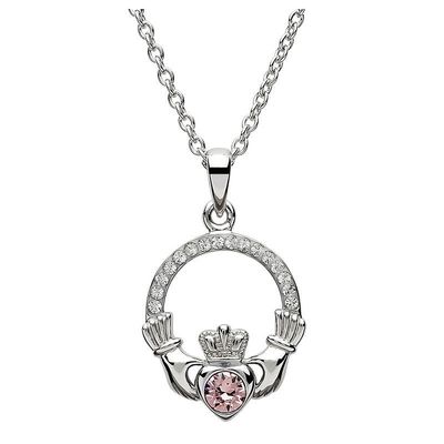 Sterling Silver June Claddagh Birthstone Necklace with Swarovski® Crystals