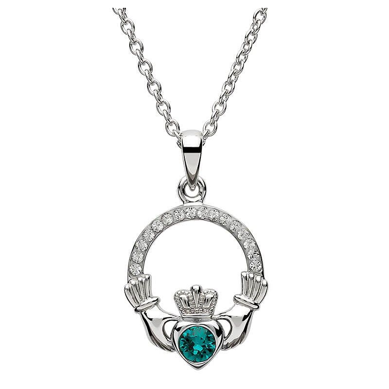 Sterling Silver May Claddagh Birthstone Necklace with Swarovski® Crystals