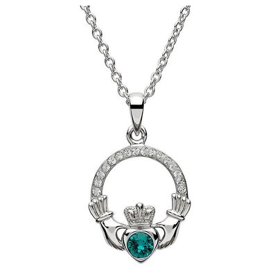 Sterling Silver May Claddagh Birthstone Necklace with Swarovski® Crystals
