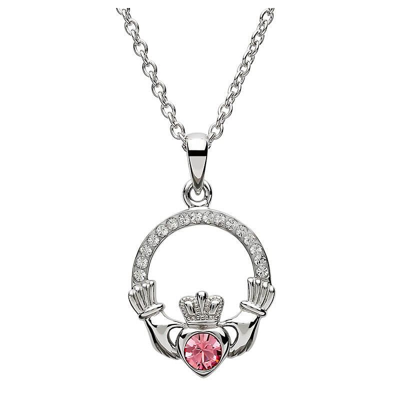 Sterling Silver October Claddagh Birthstone Necklace with Swarovski® Crystals