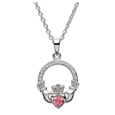Sterling Silver October Claddagh Birthstone Necklace with Swarovski® Crystals