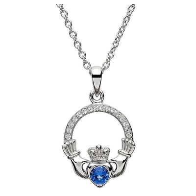 Sterling Silver September Claddagh Birthstone Necklace with Swarovski® Crystals