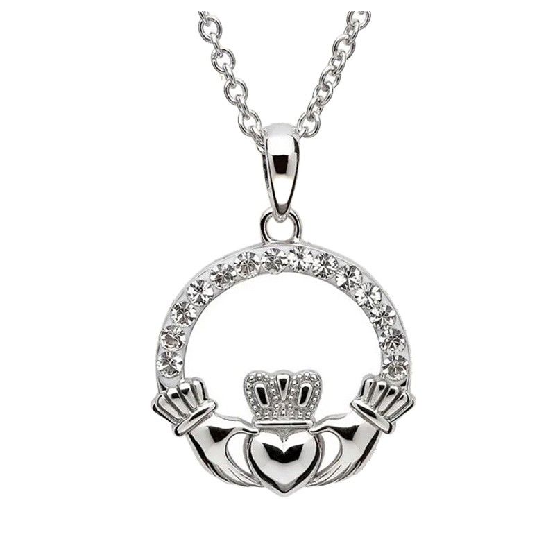 Sterling Silver Claddagh with White Swarovski® Crystals Pendant