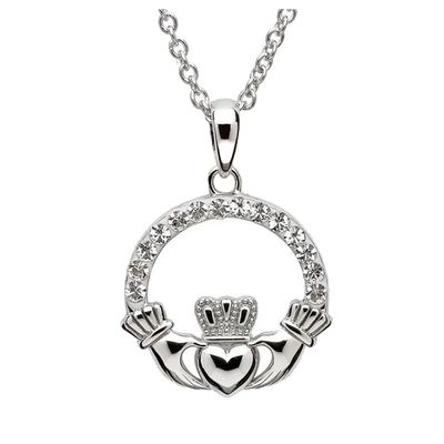 Sterling Silver Claddagh with White Swarovski® Crystals Pendant