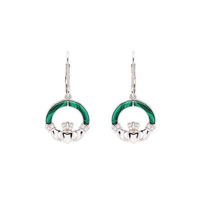 Sterling Silver Claddagh Drop with Malachite Earrings
