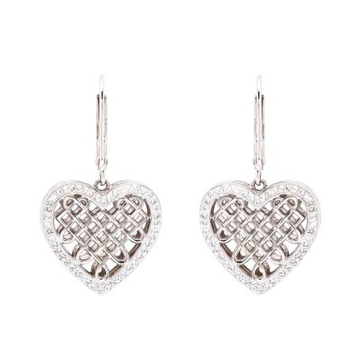 Sterling Silver White Crystals Celtic Heart Earrings Disc.
