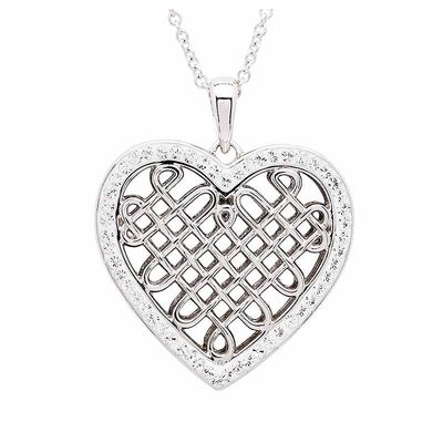 Sterling Silver White Crystals Celtic Heart Necklace on a 18&quot; Sterling Silver Chain Disc.