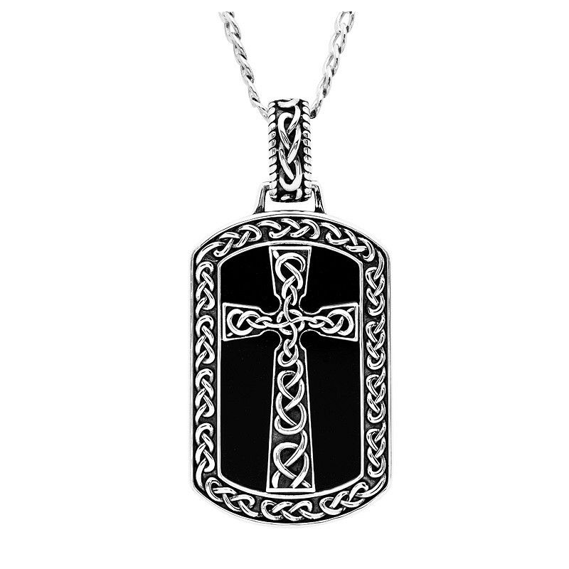 Sterling Silver Gents Onyx Cross Pendant Sky Collection on a 22&quot; Sterling Silver Chain
