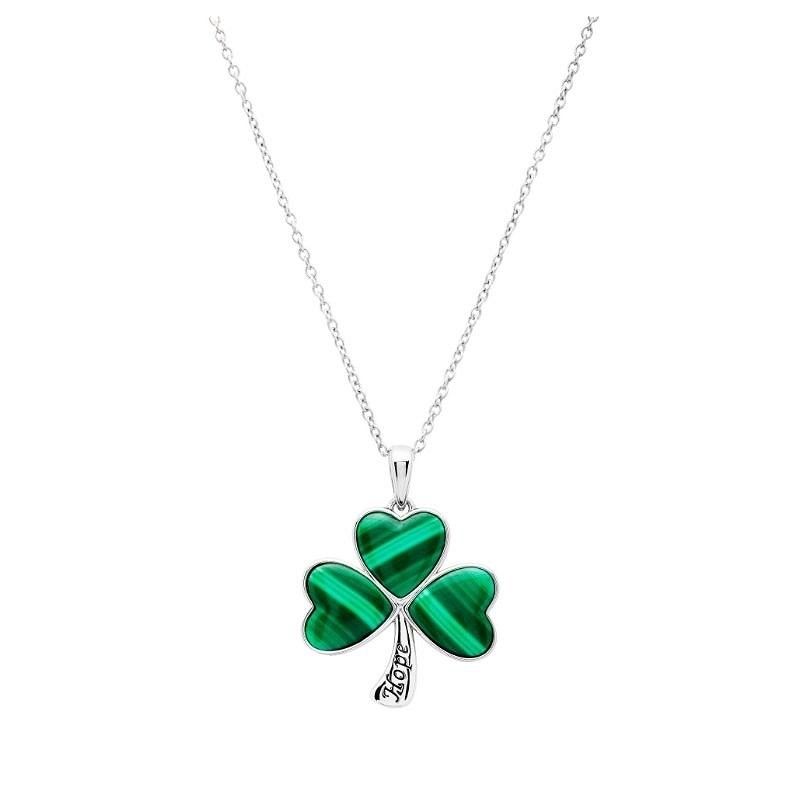 Sterling Silver Shamrock with Malachite Pendant on a 18&quot; Chain