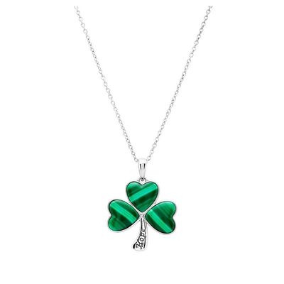 Sterling Silver Shamrock with Malachite Pendant on a 18&quot; Chain