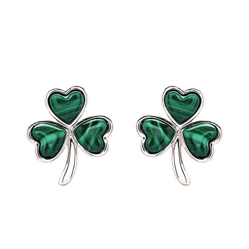 Sterling Silver Malachite Shamrock Stud Earrings