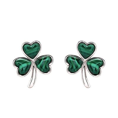 Sterling Silver Malachite Shamrock Stud Earrings
