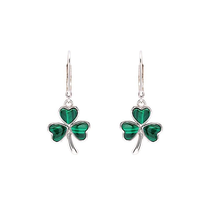 Sterling Silver Shamrock Drop Malachite Earrings