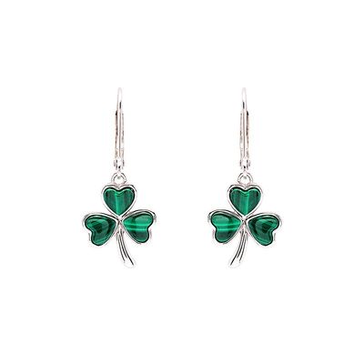 Sterling Silver Shamrock Drop Malachite Earrings