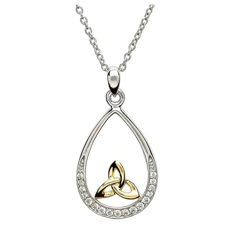 Sterling Silver Pave Set Trinity Gold Plated Pendant on a 18&quot; Sterling Silver Chain