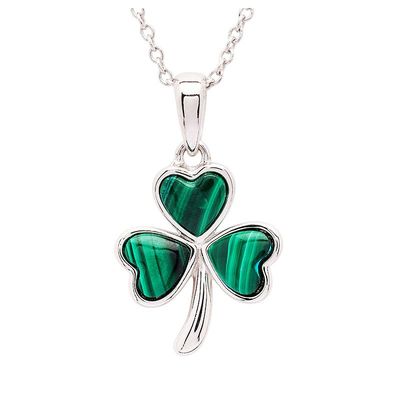 Sterling Silver Shamrock Malachite Pendant on a 18&quot; Sterling Silver Chain