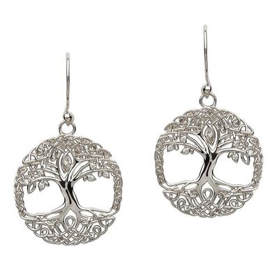 Sterling Silver Tree of Life Cubic Zirconia Earrings