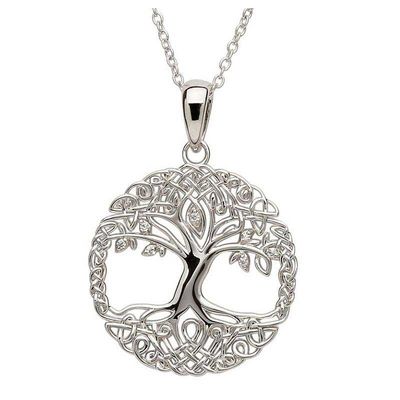 Sterling Silver Tree of Life Cubic Zirconia Pendant on a 18&quot; Sterling Silver Chain