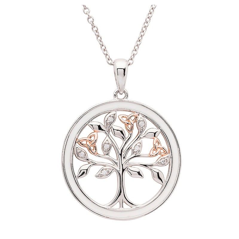 Sterling Silver White Enamel Tree of Life Pendant on a 18&quot; Sterling Silver Chain