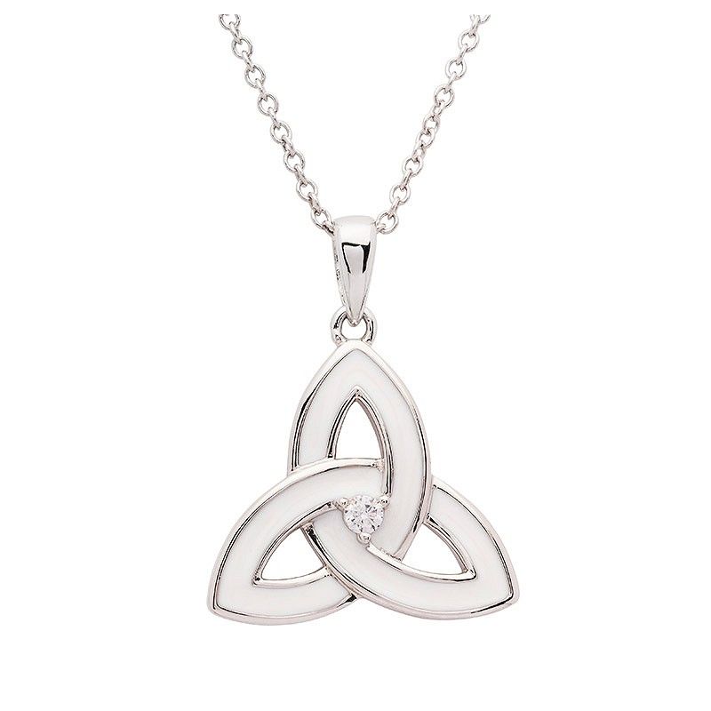 Sterling Silver White Enamel Trinity Pendant on a 18&quot; Sterling Silver Chain