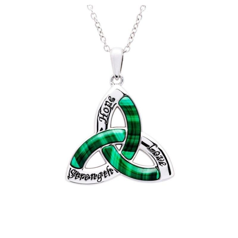 Sterling Silver Trinity Knot with Malachite Cubic Zirconia Pendant on a 18&quot; Sterling Silver Chain