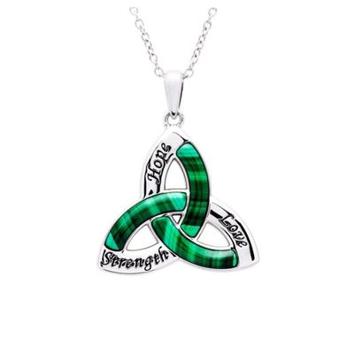 Sterling Silver Trinity Knot with Malachite Cubic Zirconia Pendant on a 18&quot; Sterling Silver Chain