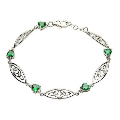 Sterling Silver Celtic Stone Set Trinity Bracelet