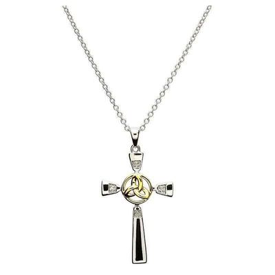 Sterling Silver Celtic Cross with Gold Plate Trinity on a 18&quot; Sterling Silver Chain