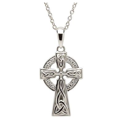 Sterling Silver Celtic Stone Set Trinity Knot Cross on a 18&quot; Sterling Silver Chain