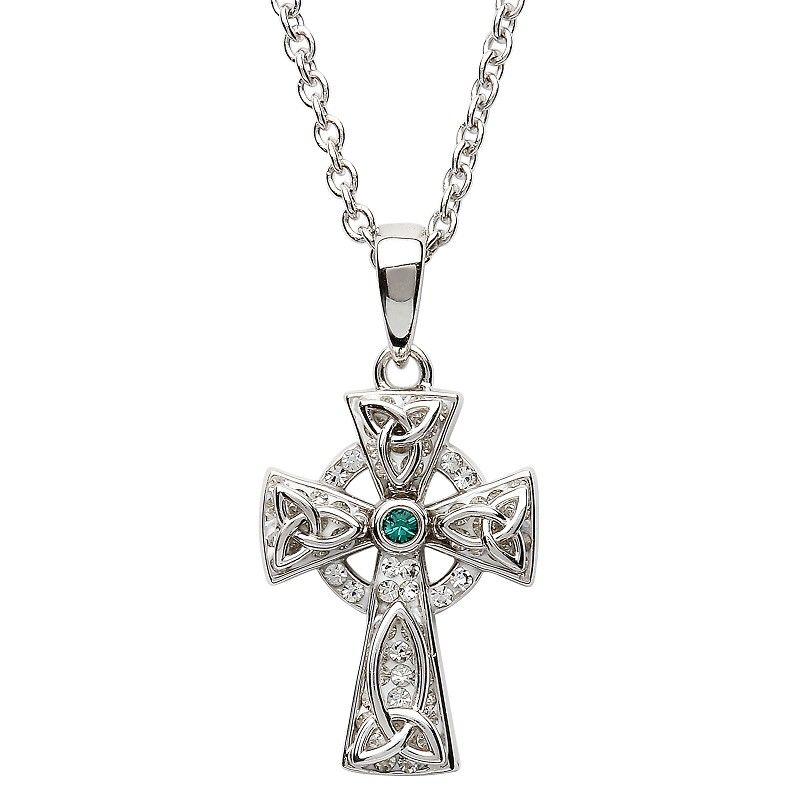 Sterling Silver Celtic Trinity Knot Cross With Swarovski® Crystals on a 18&quot; Sterling Silver Chain