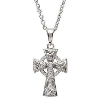 Sterling Silver Celtic Trinity Knot Cross Embellished With Swarovski® Crystals on a 18&quot; Sterling Silver Chain