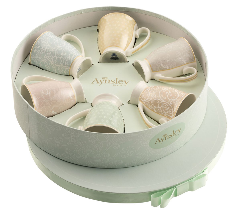 Aynsley Laurette 6 Mugs in Hat Box