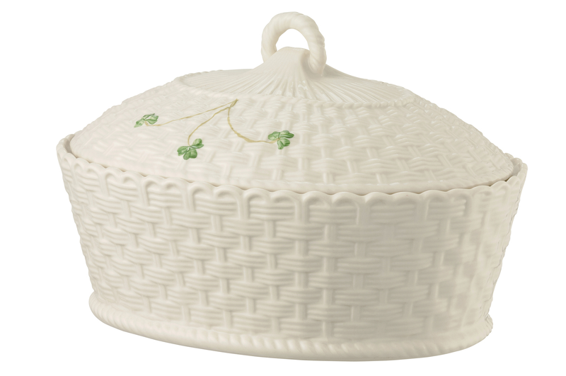 Belleek Shamrock Oval Covered Dish