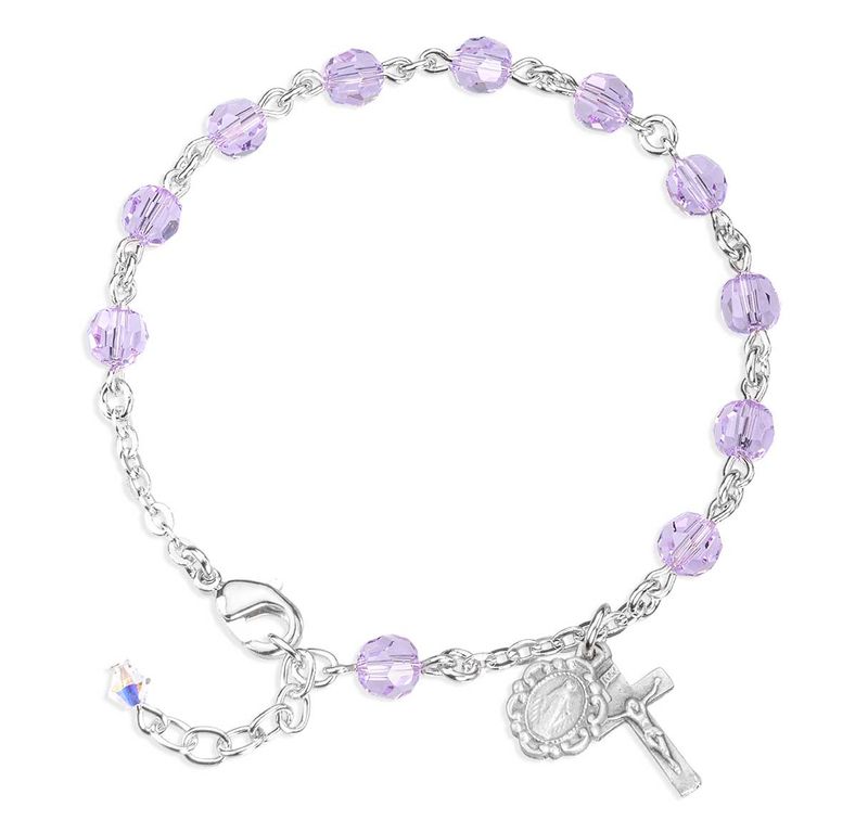 Youth Violet Crystal Round Rosary Bracelet