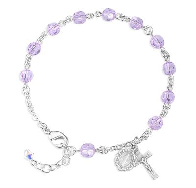 Youth Violet Crystal Round Rosary Bracelet
