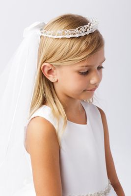 Pearls and Bead Crown with Veil, White- 705