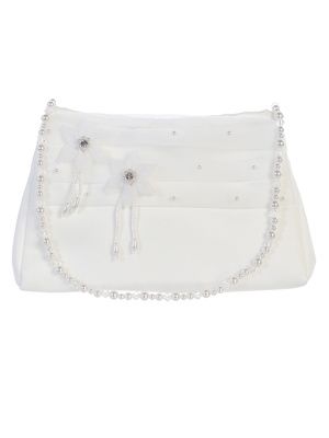 Girls Satin Purse with Organza Pleats, Flower Accents, and a Pearl and Bead Strap