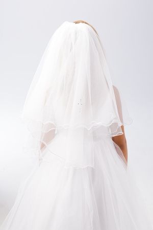 Girls Rhinestone Cross Double Layered Veil- 761