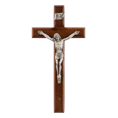6-1/4&quot; Walnut Crucifix, Pewter Corpus