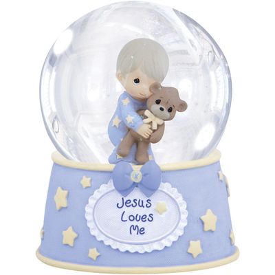 Boy &quot;Jesus Loves Me&quot; Resin/Glass Musical Snow Globe