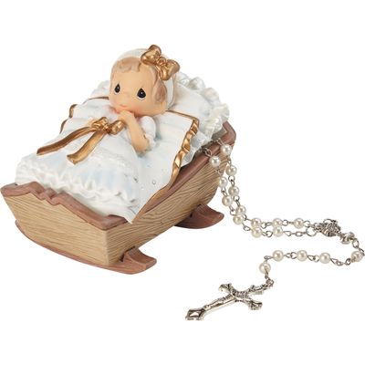 Girl &quot;Cradled In His Love&quot; Rosary Box with Pearl Rosary
