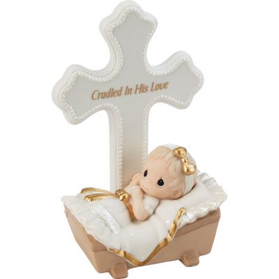 Girl &quot;Cradled In His Love&quot; Cross with Figurine