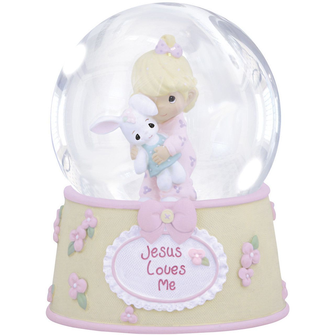 Girl &quot;Jesus Loves Me&quot; Resin/Glass Musical Snow Globe