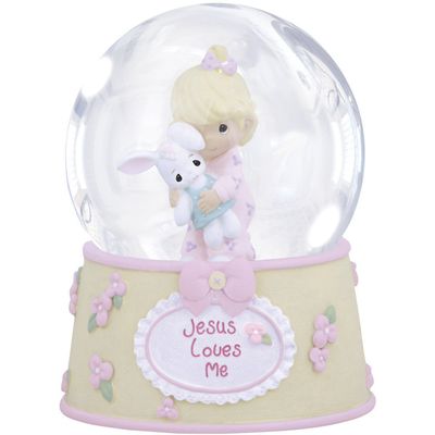 Girl &quot;Jesus Loves Me&quot; Resin/Glass Musical Snow Globe